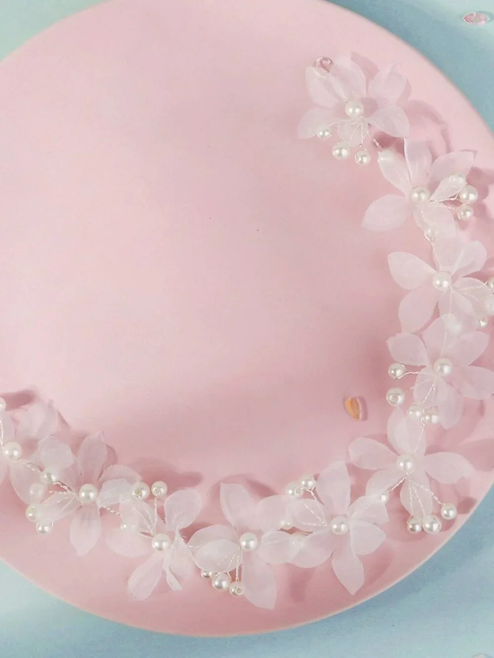 White Tulle Flower Bridal Headband | Pearl Wedding Hair Vine Floral Tiara
